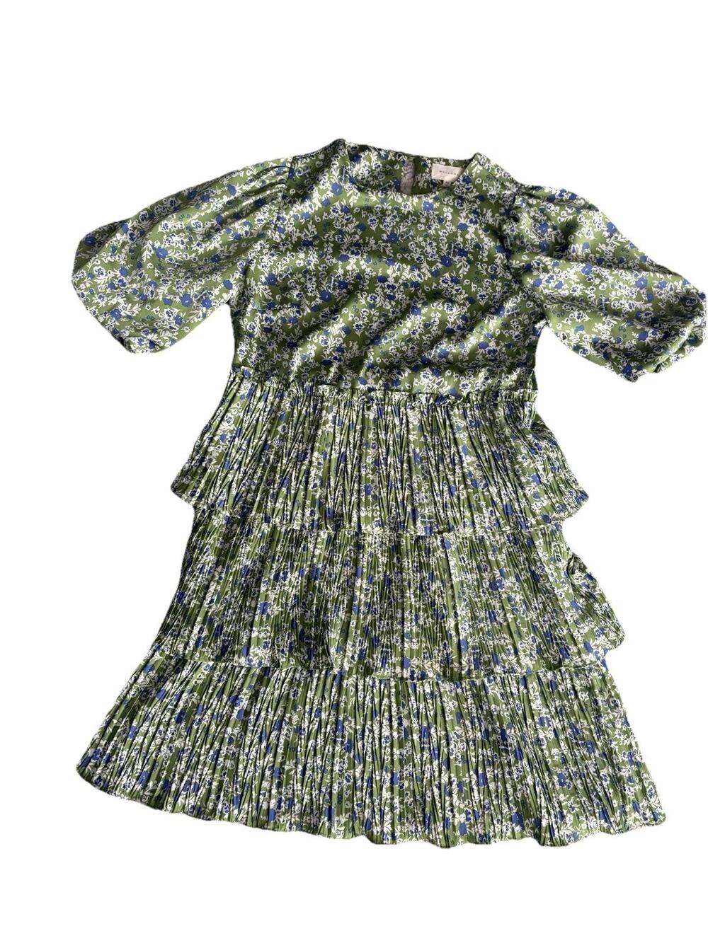 Mellody Anthropologie Women’s Midi Dress Balloon Sleeves Pleated Ruffles XS Work